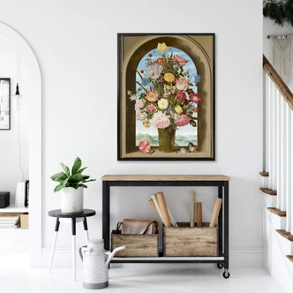 Poster Bosschaert - Blumenvase in einer Fensternische 