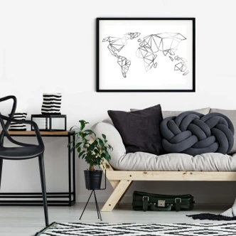 Poster Origami mappamondo - effetto argentato 