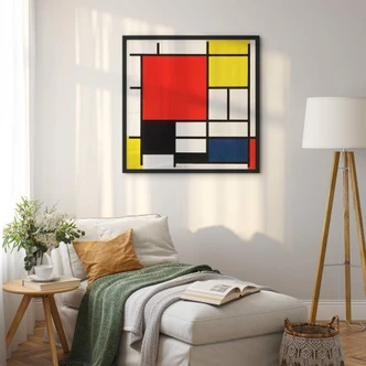 Plakat Mondrian - Kompozycja z czerwonym, żółtym, niebieskim i czarnym - Kwadrat Plakat Mondrian - Kompozycja z czerwonym, żółtym, niebieskim i czarnym - Kwadrat