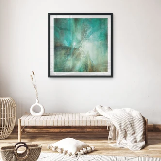 Poster Abstract turquoise in licht en textuur - Schmucker - Vierkant 
