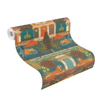 Papier peint intissé Rasch, papier peint à motifs Indian Style vert clair 