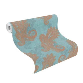 Papier peint intissé Rasch, papier peint à motifs Indian Style bleu clair 