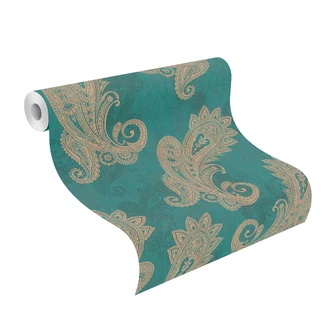 Papier peint intissé Rasch, papier peint à motifs Indian Style vert opalin clair 
