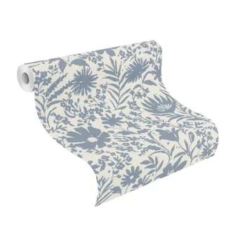 blomstret og ikke-vævet tapet Paraiso blå 