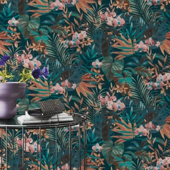 Papier peint intissé Rasch, papier peint à motifs Salsa bleu nuit 