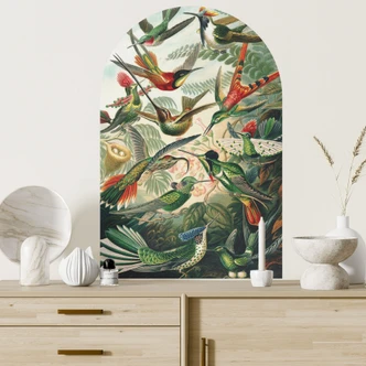 Muursticker rond boogpaneel kolibries - Häckel - breed Muursticker rond boogpaneel kolibries - Häckel - breed