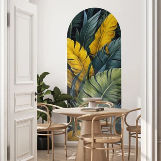 Wandtattoo Rundbogen Wandpaneel Bunte Palmenblätter - Jaszke - schmal 