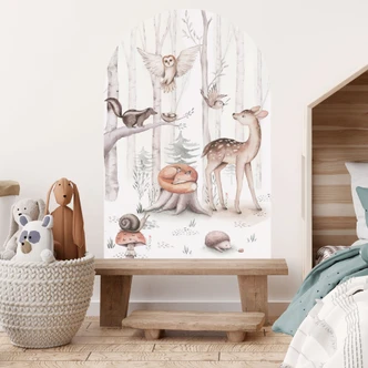 Adesivo murale ad arco tondo Cute animals in the forest - Kvilis - wide 