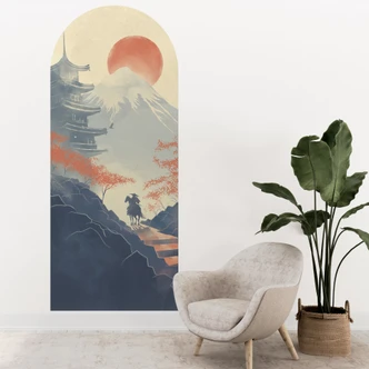 Sticker mural arc de cercle panneau mural lever de soleil sur la pagode - Roze - étroit Sticker mural arc de cercle panneau mural lever de soleil sur la pagode - Roze - étroit