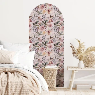 Adesivo murale ad arco tondo con fiori ad acquerello - UN Design - stretto Adesivo murale ad arco tondo con fiori ad acquerello - UN Design - stretto