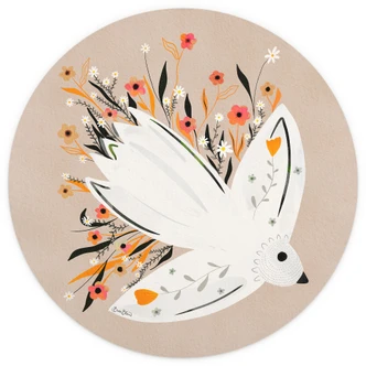 Fototapete Friedenstaube mit kleinen Blumen - Bloom - Rund - Selbstklebend/Vlies Fototapete Friedenstaube mit kleinen Blumen - Bloom - Rund - Selbstklebend/Vlies