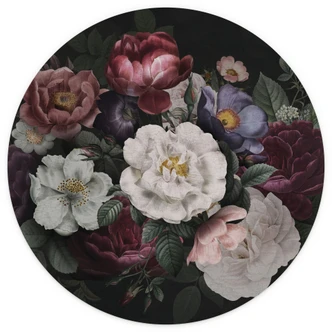 Fototapete Blumen Stillleben im Redouté-Stil - Bloomery Decor - Rund - selbstklebend/Vlies 