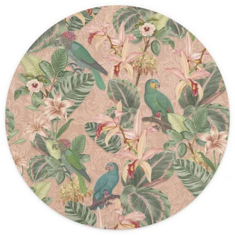 Fototapete Dschungel mit Papageien Rosa - Bloomery Decor - Rund - Selbstklebend/Vlies 