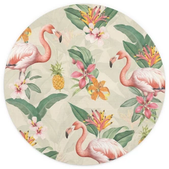 Fototapete Flamingo und tropische Blätter - Bloomery Decor - Rund - Selbstklebend/Vlies 