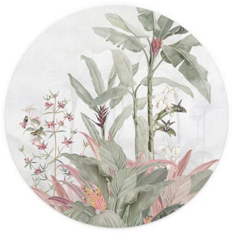 Fotomural Selva idilio tropical con colibrí azul - Bloomery Decor - Redondo - autoadhesivo/no tejido Fotomural Selva idilio tropical con colibrí azul - Bloomery Decor - Redondo - autoadhesivo/no tejido