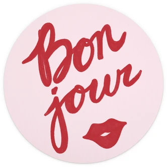 Fotomural con dicho - Bonjour con boca que besa - Fritsch - Redondo - Papel pintado autoadhesivo/no tejido 