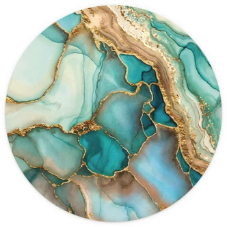 Papel pintado Ondas jaspeadas en turquesa y oro - Haase - Redondo - Papel pintado autoadhesivo/no tejido 