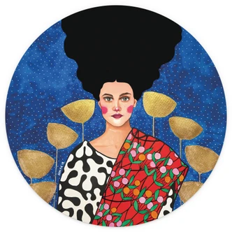 Fotomural Mujer en un campo con hojas doradas - Hülya - Redondo - Autoadhesivo/no tejido Fotomural Mujer en un campo con hojas doradas - Hülya - Redondo - Autoadhesivo/no tejido