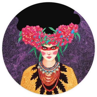 Wall Mural Woman with wreath of flowers and starch - Hülya - Round - Self-adhesive/non-woven 