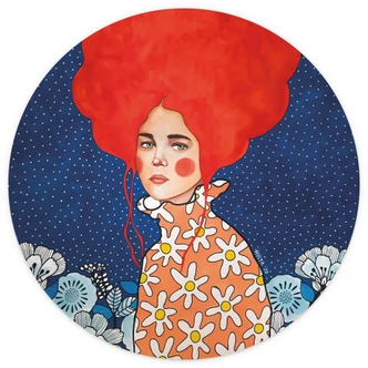 Fotomural Mujer pelirroja con flores - Hülya - Redondo - Autoadhesivo/no tejido Fotomural Mujer pelirroja con flores - Hülya - Redondo - Autoadhesivo/no tejido