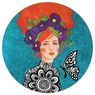 Papel pintado Mujer mariposa con corona de flores - Hülya - Redondo - autoadhesivo/no tejido Papel pintado Mujer mariposa con corona de flores - Hülya - Redondo - autoadhesivo/no tejido