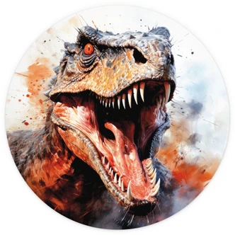 Fotomural Dinosaurios - T-Rex: La cara salvaje de la prehistoria - Jaszke - Redondo - Papel pintado autoadhesivo/no tejido 