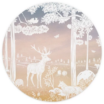 Fototapete Friedlicher Wald mit Hirschen und Füchsen - Ombre - Kikki Belle - Rund - Selbstklebend/Vlies 
