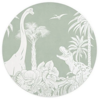 Fototapete Grüne Urzeitwelten - Dinosaurier unter Palmen - Kikki Belle - Rund - Selbstklebend/Vlies 