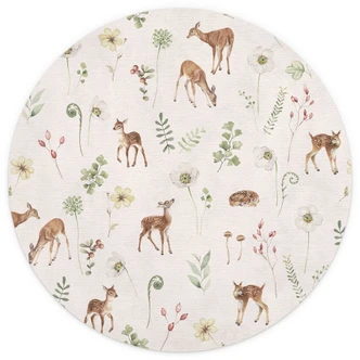 Fototapete Kleine Rehe zwischen Blumen - Kikki Belle - Rund - Selbstklebend/Vlies 