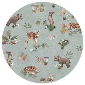 Fototapete Rehkitz und Waldfreunde - Tiere für Kinder - blau - Kikki Belle - Rund - Selbstklebend/Vlies 