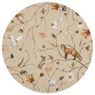 Fototapeta do pokoju dziecięcego wesołe leśne zwierzęta na gałęziach - Kikki Belle - okrągła - samoprzylepna/nietkana 