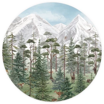 Fototapeta do pokoju dziecięcego zwierzęta leśne w zielonym alpejskim lesie - Kikki Belle - okrągła - samoprzylepna / nietkana 