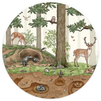 Fototapeta do pokoju dziecięcego ukryty obiekt zwierzęta leśne - Kikki Belle - okrągła - samoprzylepna / nietkana 