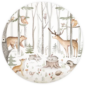 Wall Mural Adventure with forest animals - Kvilis - Round - Self-adhesive/non-woven 