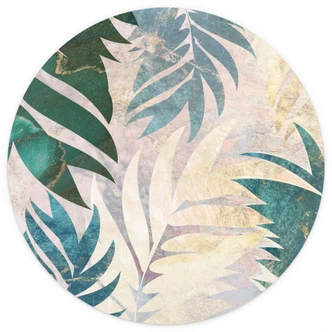 Dschungel Fototapete Exotische Palmenblätter in Gold-grün - Manovski - Rund - Selbstklebend/Vlies 