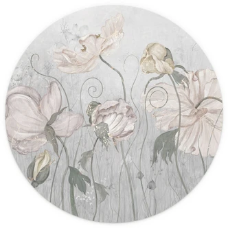 Blomsterfototapet i vintagestil i grå - Ms Tiff - Rundt - Selvklæbende/ikke-vævet 
