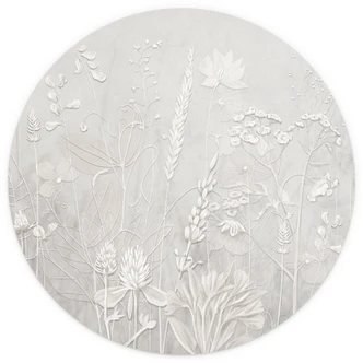 Fotobehang met bloemenreliëf - Planten in wit in een modern ontwerp - Ms Tiff - Rond - Zelfklevend/niet-geweven 
