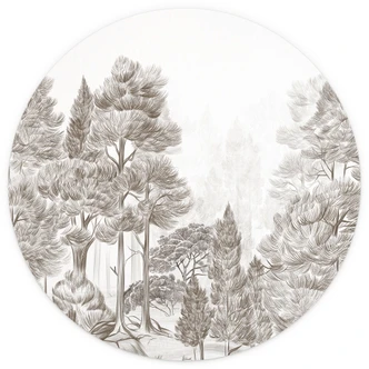 Fotobehang bos met boslandschap in beige - Ms Tiff - rond - zelfklevend/niet-geweven 