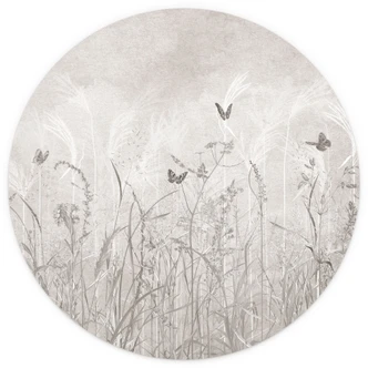 Fotobehang wilde bloemenweide met vlinders in Scandinavisch design - Ms Tiff - rond - zelfklevend/niet-geweven 