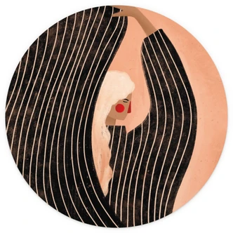 Fotobehang Vrouw met zwart gestreepte jurk - Müller - Rond - Zelfklevend/niet-geweven 