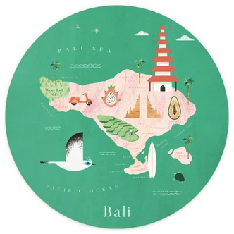 Round wall mural Map of Bali - Rivers - non self-adhesive/self-adhesive wallpapers 