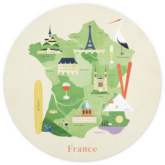 Fototapete Karte von Frankreich - Rivers - Rund - Selbstklebend/Vlies 
