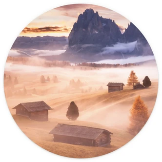 Wall Mural with landscape - Autumn fog in the Alps - Selagea - Round - non self-adhesive/self-adhesive wallpapers 