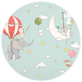 Kinderzimmer Fototapete Fliegende Tiere mit Heißluftballon - Skellern - Rund - Selbstklebend/Vlies 