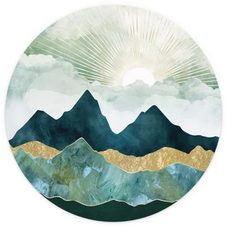 Fototapete Sonnige Landschaft in Blau und Gold - SpaceFrog Designs - Rund - Selbstklebend/Vlies 