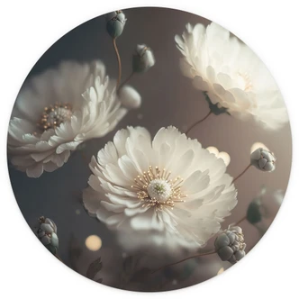 Wall Mural White Flowers with Gold Dust - Treechild - Round - Self-adhesive/non-woven 