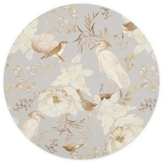 Fotomural Pájaros entre flores blancas - Diseños ONU - Redondo - Papel pintado autoadhesivo/no tejido 