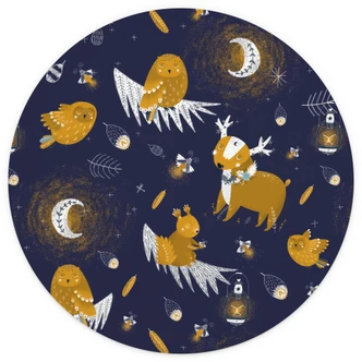 Fototapete Kinderzimmer - Waldtiere in der Nacht - UN Designs - Rund - Selbstklebend/Vlies 