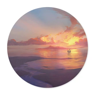 Vinilo decorativo - Atardecer en el mar - Redondo 