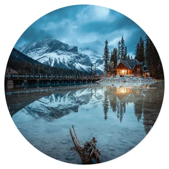 Sticker Mural Montagne idyllique au bord d'un lac le soir - Bing Li 